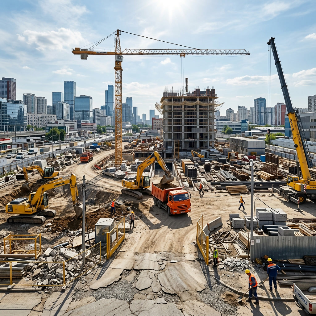 BerPla construction machinery fleet on an urban infrastructure site